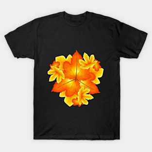 Autumn leaves mandala on black T-Shirt